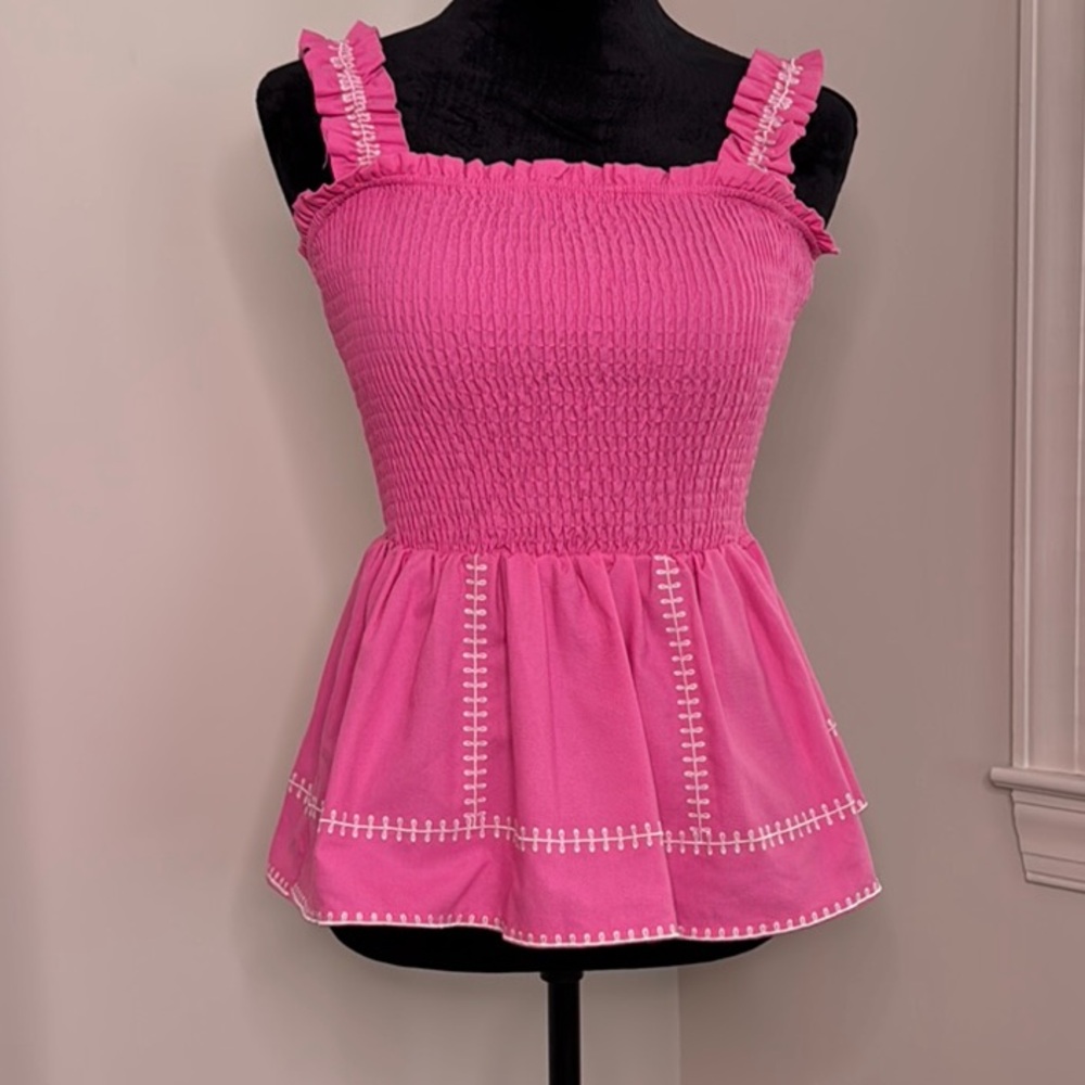 Vibrant Pink Sleeveless Smocked Peplum Tank